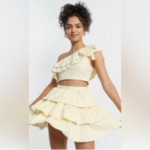 NWT Two Piece light yellow skirt and crop top